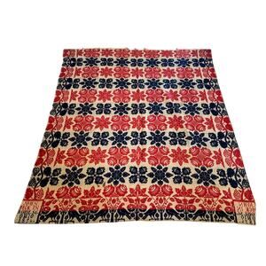 antique American Jacquard-woven coverlet from Ohio by John Bick 1884